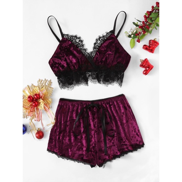 velvet bralette and shorts